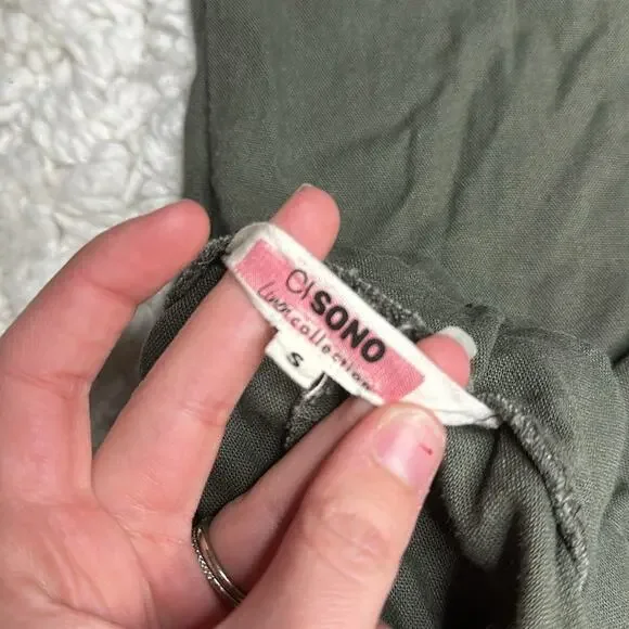 CiSono Linen Collection Olive Green Paperbag Waist Straight Leg PullOn Pant EE13 - Picture 5 of 13